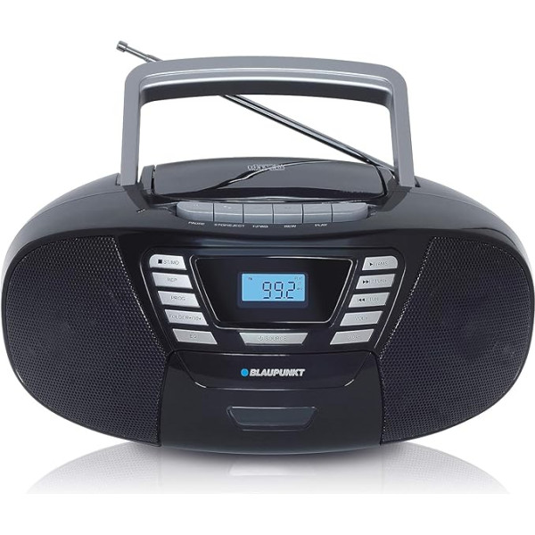 Blaupunkt B 120 BK Pārnēsājams CD atskaņotājs ar Bluetooth, kasešu magnetofons, audio grāmatas funkcija, ar USB, maza izmēra, Aux In, PLL FM radio, ar CD atskaņotāju, melns