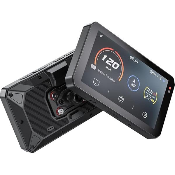 CHIGEE AIO-5Play Motorcycle Carplay Android auto GPS navigācijas sistēma, 5 collu IPS LCD 60FPS, 5G Wi-Fi BT, IP68 ūdensnecaurlaidīga, atbalsta Siri Google Assistant, specializēta lietotne