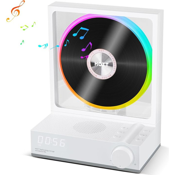 HOTT CD atskaņotājs portatīvais, Bluetooth 5.3 galda CD atskaņotājs ar RGB apgaismojumu, portatīvais CD atskaņotājs ar HiFi skaļruņiem, atbalsta TF karti, transkripciju, taimeri, LED ekrānu mājai, dāvana