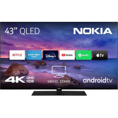 Nokia 43 collu (108 cm) QLED 4K UHD televizors Smart Android TV (WLAN, HDR, trīskāršs uztvērējs DVB-C/S2/T2, Netflix, YouTube, Prime Video, Disney+) - QN43GV315I - 2023