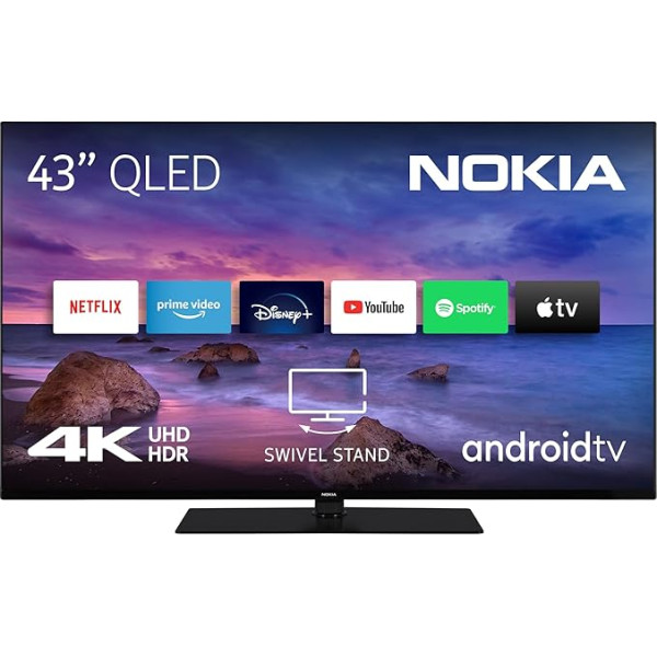 Nokia 43 collu (108 cm) QLED 4K UHD televizors Smart Android TV (WLAN, HDR, trīskāršs uztvērējs DVB-C/S2/T2, Netflix, YouTube, Prime Video, Disney+) - QN43GV315I - 2023