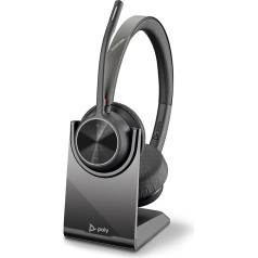 Plantronics Poly - Voyager 4320 UC bezvadu austiņas ar uzlādes staciju (Plantronics) - austiņas ar mikrofonu - USB-A Bluetooth adapteris - saderīgas ar Teams, Zoom un citām ierīcēm - melnas krāsas