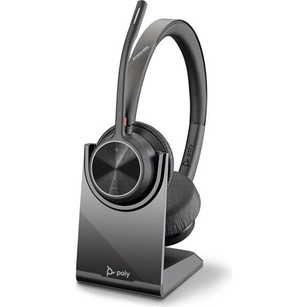 Plantronics Poly - Voyager 4320 UC bezvadu austiņas ar uzlādes staciju (Plantronics) - austiņas ar mikrofonu - USB-A Bluetooth adapteris - saderīgas ar Teams, Zoom un citām ierīcēm - melnas krāsas