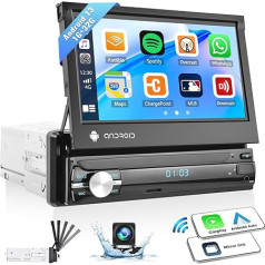 CAMECHO Android 13 1G + 32G 1 DIN auto radio ar bezvadu Apple Carplay Android auto, 7 collu ekrāns ar izvelkamu displeju ar Bluetooth Mirror Link WiFi GPS SWC FM RDS + atpakaļgaitas kamera