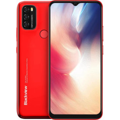 Blackview A70 Pro atbloķēts viedtālrunis 6,517 collu HD+ displejs Android 11 Octa Core 4GB RAM + 32GB ROM Dual SIM 5380mAh akumulators 13MP + 5MP kamera Face ID pirkstu nospiedumu GPS mobilais tālrunis sarkans