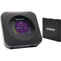 NETGEAR MR1100 4G LTE maršrutētājs, mobilais WLAN maršrutētājs (līdz 1 GBit/s lejupielādes ātrums, Hotspot līdz 20 ierīcēm, M1 ar papildu akumulatoru MHBTR10)