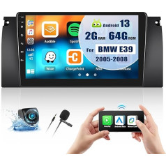 [2GB + 64GB] Android 13 auto radio BMW 5 E39 E53 M5 X5 (1996-2007) ar Carplay Android Car, 9 collu Double DIN skārienekrāna skārienekrāna auto radio ar Bluetooth GPS navigāciju WiFi FM/RDS SWC aizmugures skata kamera