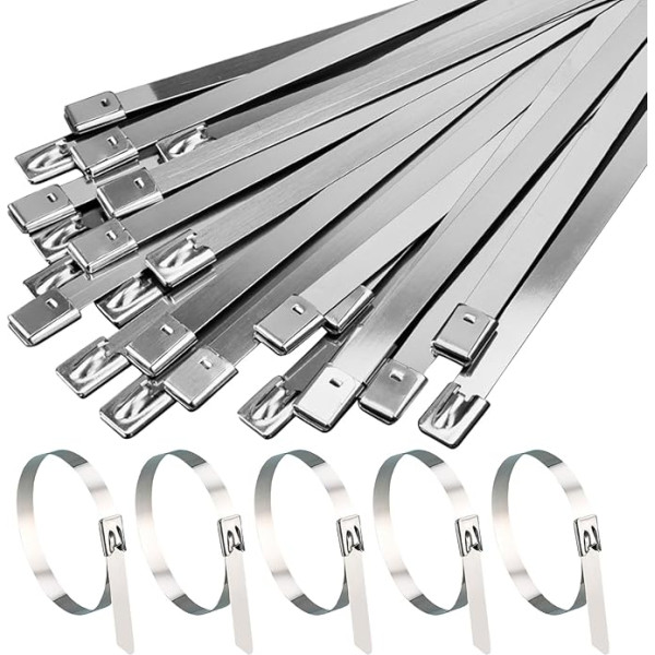 VEGCOO Pack of 50 Wire Clamps 300 x 7,9 mm Nerūsējošā tērauda kabeļu saites Pašbloķējoša metāla kabeļu skava izplūdes tinumu kabeļu saitēm Dārza kopšana un nojumes (B)