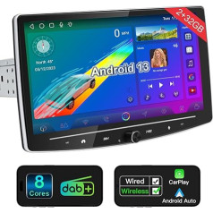 10 collu bezvadu CarPlay Android auto radio, 2+32G 1-Din Android auto bezvadu auto stereo radio ar skārienjūtīgo ekrānu Car-Play displejs Navigācija DAB+ 4G WiFi RDS BT