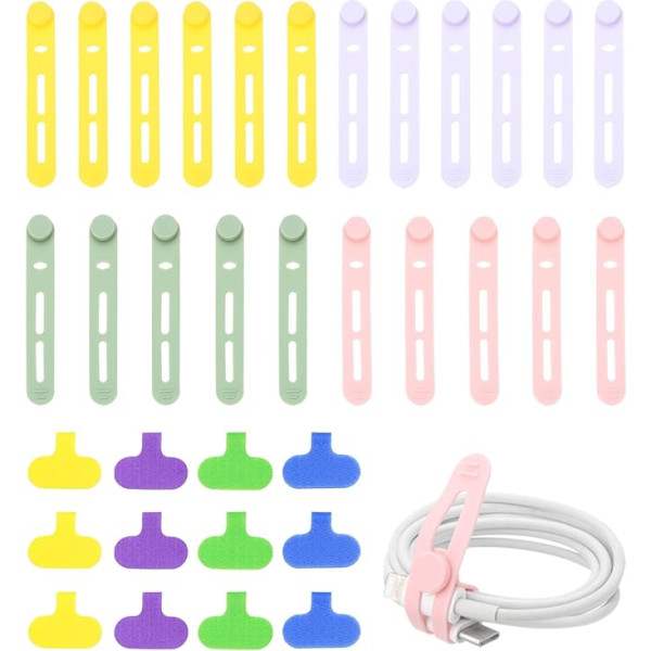 sourcing map Wiederverwendbare Kabeletiketten und Silikon, 20 Kabelbinder + 12 Kabeletiketten, Ladekabel-Organizer, Kabelmanagement-Set für Elektronik, Büro-Schreibtisch-Organisation, 32 Stück