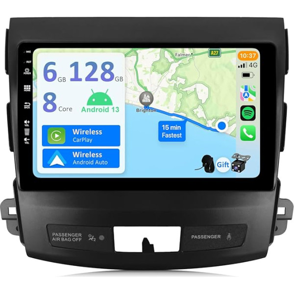 YUNTX [6GB + 128GB] Android 13 autoradio Mitsubishi Outlander/Peugeot 4007/Citroen C-Crosser-[Integrēts CarPlay/Android Car/DSP/GPS]-9 collu IPS 2.5D kamera + MIC-DAB/Stūres vadības stūres vadība/spoguļskats