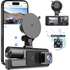 MOMOTOU 1080P Car Dash Cam 3 kanālu priekšējā aizmugurējā un iekštelpu kamera ar WiFi DVR Autostāvvietas uzraudzība Kustības noteikšana G-sensors Ieraksta cilpa Super nakts redzamība App Control Skata leņķis (170°+120°+140°)