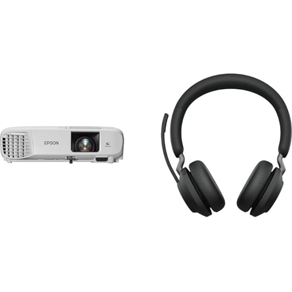 Epson EB-FH06 3LCD projektors un Jabra Evolve2 65 bezvadu austiņas - Microsoft Teams sertificētas stereo austiņas ar trokšņu slāpēšanu un ilgu akumulatora darbības laiku - USB-A Bluetooth adapteris - melnas krāsas