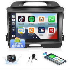 2G + 64G Android 13 auto radio priekš Kia Sportage 2010-2016 ar bezvadu Carplay Android auto, 9 collu ekrāns, auto radio ar Mirror Link GPS WiFi FM RDS SWC + atpakaļgaitas kamera