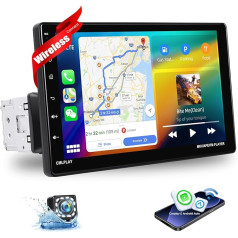 [Bezvadu] 9 collu 1 DIN auto radio ar Bluetooth, saderīgs ar bezvadu Carplay Android auto spoguļa saiti, 9 collu IPS ekrāns MP5 multimediju atskaņotājs ar Bluetooth FM radio EQ USB/SWC atpakaļgaitas kamera