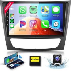 Bezvadu Carplay 9 collu auto radio 2 DIN Mercedes E klasei W211 W219/CLS klasei 2005-2008 Android Airplay, podofo Radio Bluetooth ar ekrānu HiFi RDS/FM WiFi GPS navigācija + AHD aizmugures skats