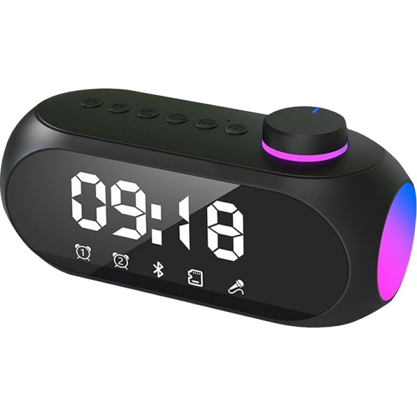 Bluetooth skaļrunis ar RGB gaismu un dubulto modinātāju, daudzfunkcionāla mūzikas kaste, pārnēsājama Bluetooth kaste, divi basa skaļruņi, 360° stereo skaņa, brīvroku funkcija tālrunim, ārā - melns