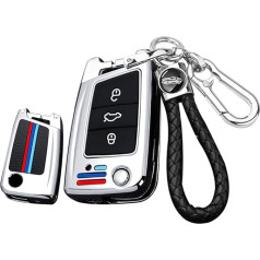 ontto Flip Key Auto atslēgu futrālis piemērots VW Golf 7 MK7 Tiguan Polo priekš Skoda Octavia A7 Kodiaq Seat Ateca Leon atslēgu futrālis Metāla atslēgu kastes vāciņš Key Fob 3 pogas B Silver, B silver