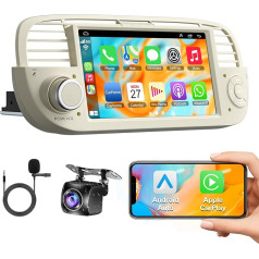 2+32GB auto radio Fiat 500 2007-2015 ar bezvadu Carplay & Android auto digitālo multivides uztvērēju, 7 collu IPS HD skārienjūtīgais ekrāns ar Bluetooth 5.2/WiFi/GPS navigācija/SWC/atgriešanas kamera/FM