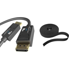 KabelDirekt komplekts - 2 m 8K DisplayPort kabelis 1.4 versijas (VESA sertificēts, atbalsta 8K 60Hz, 4K 120Hz) un Velcro kabeļu saites 12,5 mm x 5 m, ruļlis var sagriezt pēc izmēra, atkārtoti lietojams, melns