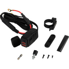 Madlife Garage 12 V USB ligzda motociklam, dubultais USB motocikla auto lādētājs, QC 3.0 dubultā lādētāja adaptera ligzda ar slēdzi, dubultā kontaktdakša 12 V ~ 24 V motocikla motociklam, autofurgonam, laivai