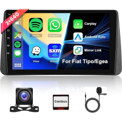 Hodozzy 2G 64G Android auto radio Fiat Tipo/Egea 2016-2020 Radio Carplay Android Car, 9 collu skārienjūtīgais ekrāns ar GPS navigāciju WiFi Bluetooth Hifi FM RDS ar Canbus atpakaļgaitas kameru 2 DIN radio priekš