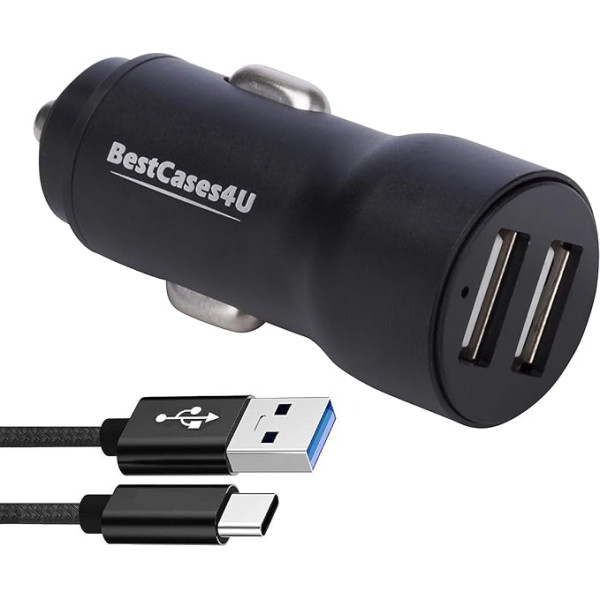 NWNK13 Kfz-Ladegerät für Samsung Galaxy A50, 2 USB-Anschlüsse, schnelles Aufladen, 3,4 A, mit 1 m, Typ C, USB-Kabel, kompatibel für Samsung A50