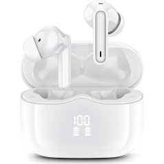 Bluetooth Kopfhörer, 2024 Kopfhörer Kabellos Bluetooth 5.3 In Ear Kopfhörer mit 4 ENC Mic, Kabellose Kopfhörer Tiefer Bass 40Std Wireless Earbuds Noise Cancelling, IP7 Wasserdicht, LED-Anzeige, Weiß