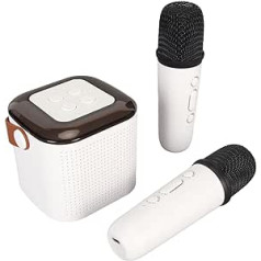 Mini karaoke iekārta, pārnēsājams stereo BT skaļrunis ar RGB gaismu, pārnēsājams karaoke komplekts ar 2 bezvadu mikrofoniem, vēlamais amatieru līmenis (balts)