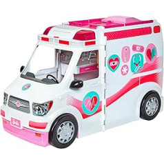 Barbie FRM19 2-in-1 Ambulance, Folding Vehicle with Light and Sound, Dolls Playset with Accessories, Girls Toy from 3 Years