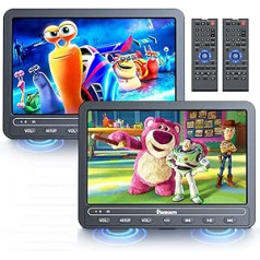 NAVISKAUTO DVD atskaņotājs automašīnai 2 monitori ar 5 stundu akumulatoru, automašīnas televizors bērnu DVD atskaņotājs atbalsta USB/SD karti, pēdējā atmiņa, 2 dažādas filmas