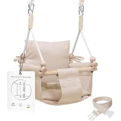 Mamoi Wooden Baby Swing with Safety Harness, Swing for Toddlers for the Garden, Indoors, Outdoors
