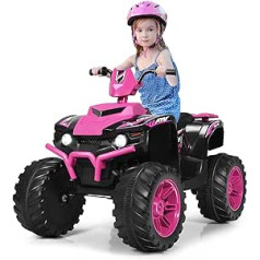 COSTWAY 12 V Electric Children's Quad with Headlight, Mini Electric Quad with Music and Horn, 4 Wheels, Children's Quad 2.8-5 km/h, Children's Motorcycle, Car, Electric Car for Children from 3 Years (Pink)