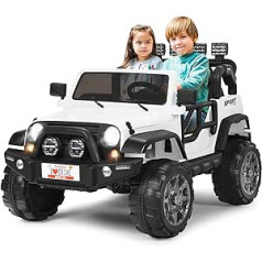 COSTWAY Children's Electric Car 2 Seater with 2.4G Remote Control, 3 Speed 12 V Children's Car with MP3, Music, Horn and Headlight, Jeep Car 2.5-4 km/h, for Children from 3 Years (White)