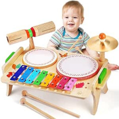 Sweet time Children's Drum Set, Musical Instruments Children's Set Music Children's Toy with Xylophone, Wooden Toy, Baby Musical Toy, Montessori Learning Toy, Drum Kit for Toddlers, Boys, Girls