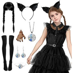 Ficlwigkis melna kleita karnevāla kostīmi sieviešu kostīmi ar parūku kaklarotu auskaru aksesuāri karnevāla Helovīna kostīmiem sievietēm