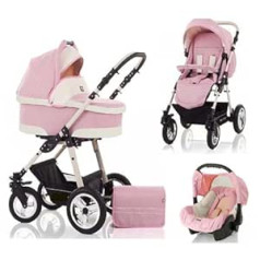 16 Piece High Quality 3-in-1 Pram Set City Star in 41 Colours: Pram + Buggy + Car Seat + Swivel Wheels - Mega Equipment - All Inclusive Package in 43 Great Colours
