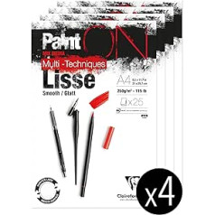 Clairefontaine 975729C – Pack of 4 Pads Paint'On Lisse / Smooth, DIN A4, līmēta augšpusē 25 loksnes, 250 g, balts, 1 iepakojums 25 loksnes / DIN A4