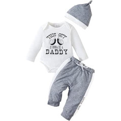 UUAISSO Baby Boys Clothing Newborn Boys Outfit Letter Print Romper Long Trousers Set Hat 3 Pieces Autumn Clothing Sets