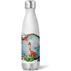 wolga-kreativ Personalizēta bērnu nerūsējošā tērauda Dino World termiskā ūdens pudele — 500 ml ietilpība, necaurlaidīga, lieliski piemērota pārgājieniem, skolai un bērnudārzam