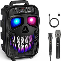 JAMELO nešiojamas karaoke aparatas su 2 mikrofonais, Bluetooth garsiakalbis su šviesos efektu, PA sistema palaiko USB, muzikinė dėžutė suaugusiems / vaikams, Helovinas, vakarėlis, vestuvės, paskaita