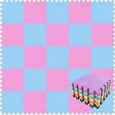 qqpp® 18 Puzzle EVA putu puzles paklājiņš, mīklu paklājs, bērnu rāpošanas paklājiņš, rotaļu paklājiņš, neslīdošs bērnu grīdas aizsargpaklājiņš, fitnesa paklājiņš rozā, zils, QQC-CGb18N