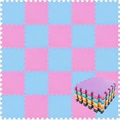 qqpp® 18 Puzzle EVA Foam Puzzle Mat, Puzzle Carpet, Children’s Crawling Mat, Play Mat, Baby Non-Toxic Sports Non-Slip Floor Protection Mat, Fitness Mat Pink, Blue, QQC-CGb18N