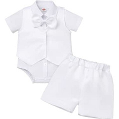 IWEMEK Baby Boys kristību apģērba rombiņas ar tauriņu + veste + šorti apģērbu komplekts kaklasaite Džentlmeņa smokings Svētku kāzu uzvalks Vasaras jaundzimušo foto uzņemšanas dzimšanas dienas tērpi