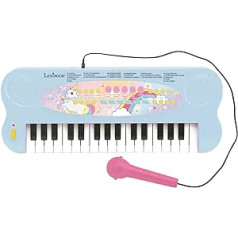 Lexibook K703UNI elektroninė vienaragio klaviatūra su mikrofonu, 32 klavišų pianinas, 22 demonstracinės dainos, veikia su baterijomis, mėlyna/rožinė