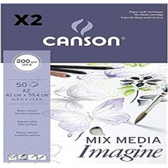 Iepakojumā 2 līmēti piezīmju bloki A2 100 loksnes Canson Mix Media Imagine Fine Grit 200 g