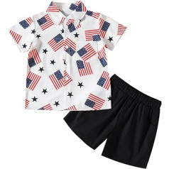 1 to 5 Years Clothing Suit for Toddler Boys Short Sleeve 4th Of July Cartoon Prints T Shirt Tops Shorts Kids Gentleman Outfits