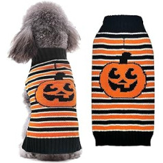 PETCARE Dog Sweater Knitted Striped Pumpkin Cat Puppy Pet Costume Halloween Holiday Party for Small Medium Large Dog Clothes (Striped, XL)