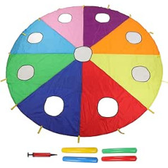 10 ft Parachute Mole Game for Outdoor Use, Children's Umbrella Parachute Playset with 9 Holes and 4 Inflatable Poles, Interactive Parachute Mole Game for Children's Tent Cooperation