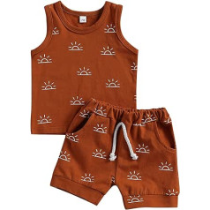 Geagodelia 2-daļīgs bērnu apģērbu komplekts zēnu bērnu apģērbu komplekts T-krekls augšējā veste + šorti Newborn Soft Summer Sun Baby Set NT-978, brūns - bez piedurknēm